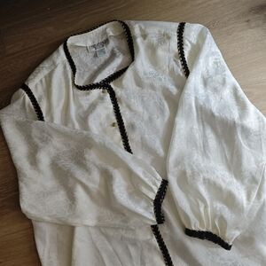Vintage Principles Elegant White Blouse Black Trim